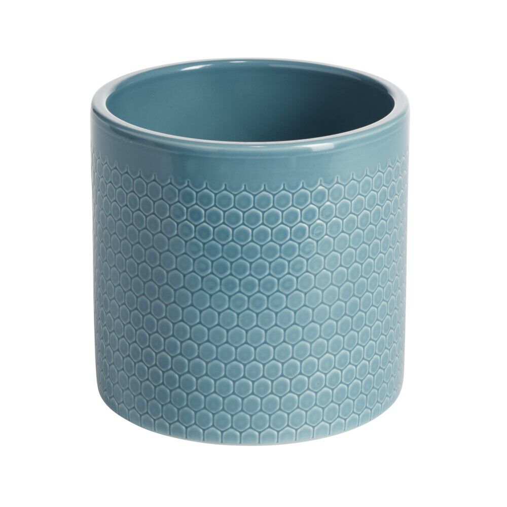 Pot de fleur bleu océan motif nid d'abeille 1,29 L Ø13,5x12,3 cm - Capri