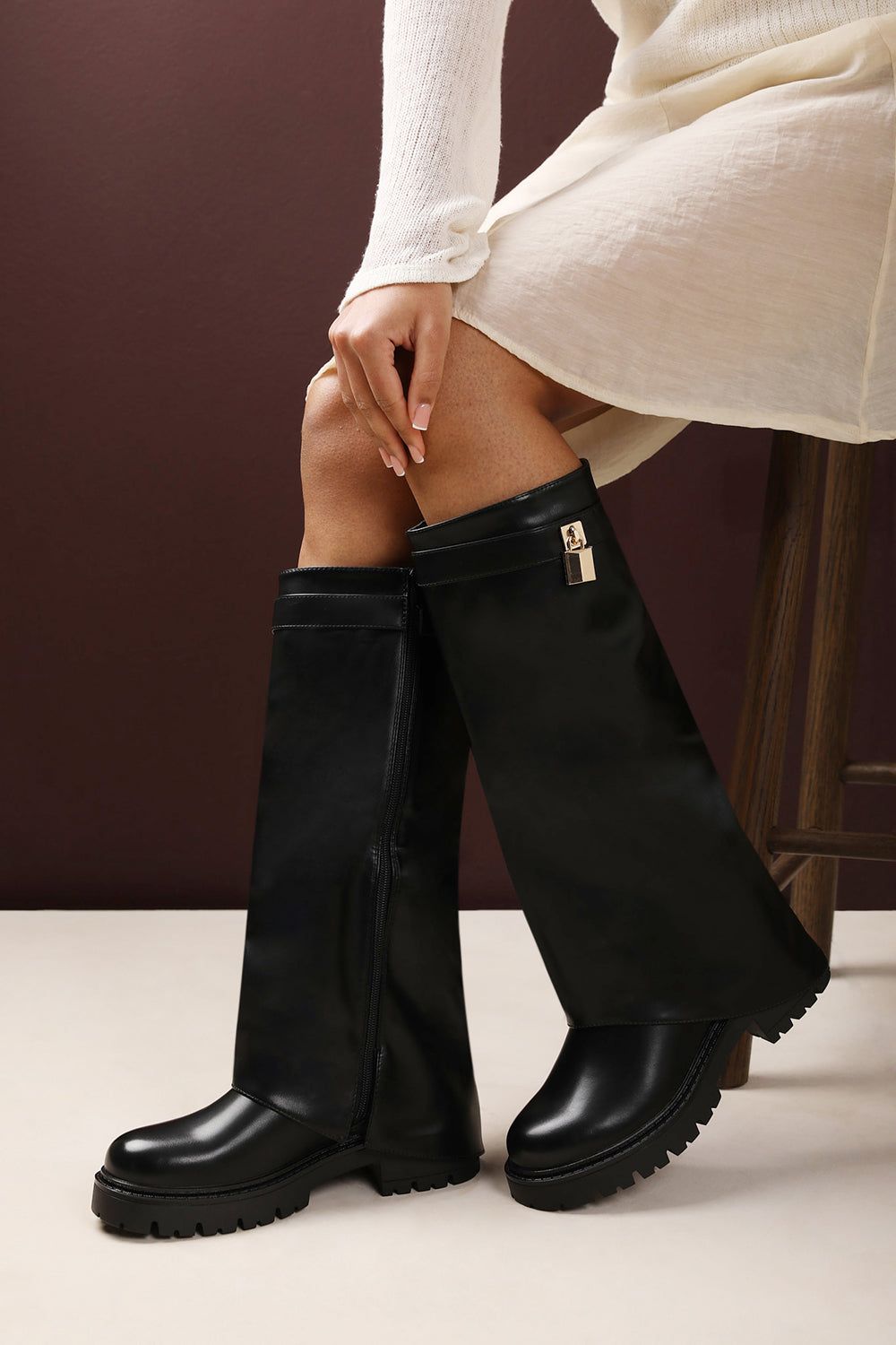 Where's That From Brescia' Fold Over Knee High Chunky Sole Boots