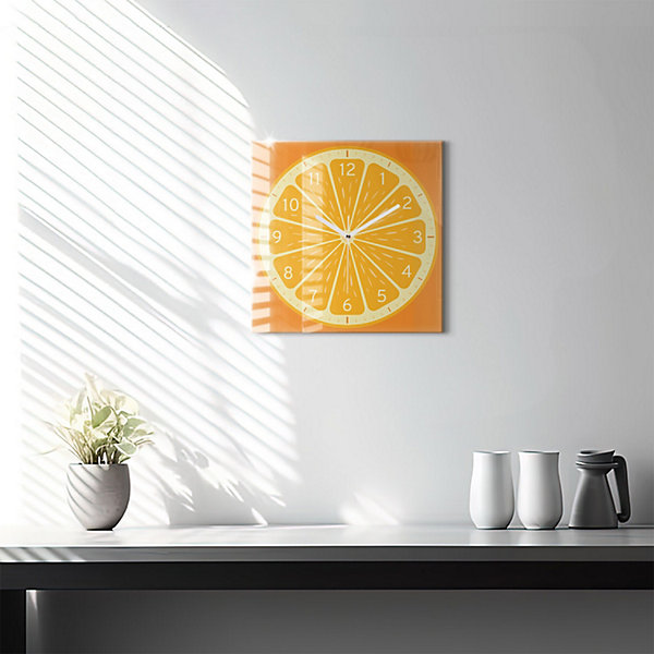 Horloge murale Wallfluent 30x30 cm Aiguilles blanches Orange juteuse 1 pcs