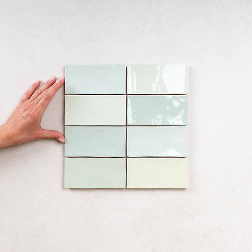 Faïence Effet Zellige Vert Clair FEZ Brillant 6,2x12,5 Mint - Les Carreaux de Jean