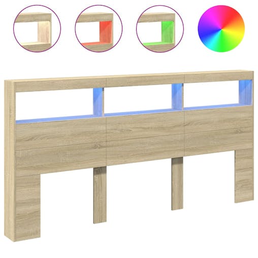 NNEVL Headboard Cabinet with LED Sonoma Oak 200x17x102 cm
