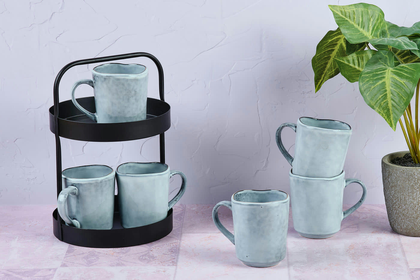 REACTIV - Lot de 6 mugs en grès gris 40cl