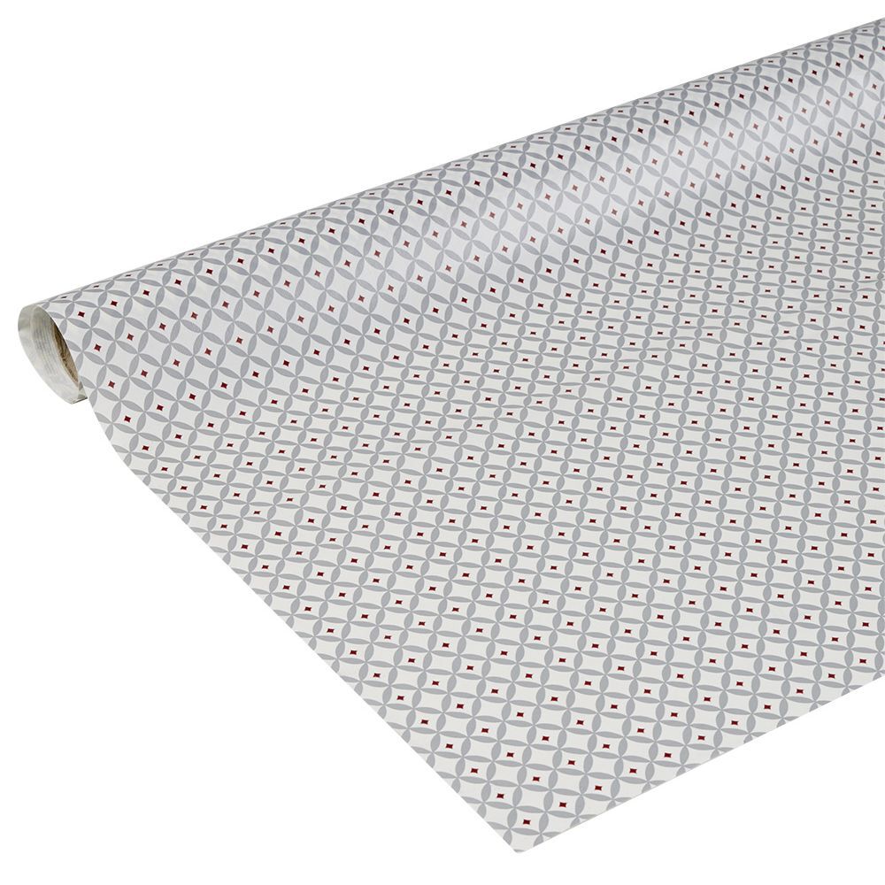Nappe ronde toile cirée motif gris et rouge Ø160 cm