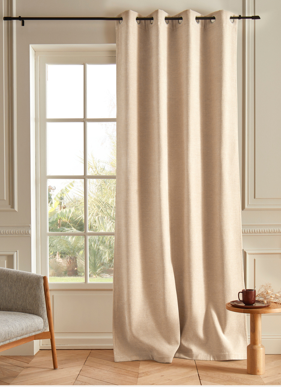 RIDEAU THERMIQUE EN VELOURS GAUFRÉ ÉCRU