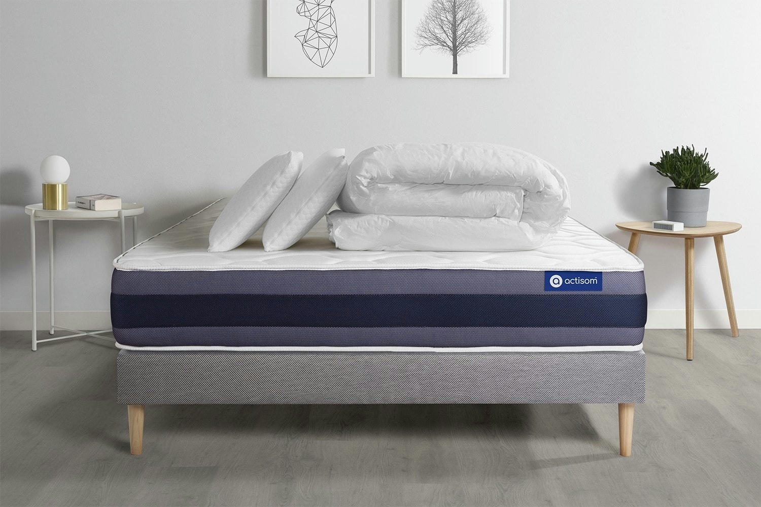 ACTILATEX MORPHO - Pack prêt à dormir 140x200 cm sommier kit gris