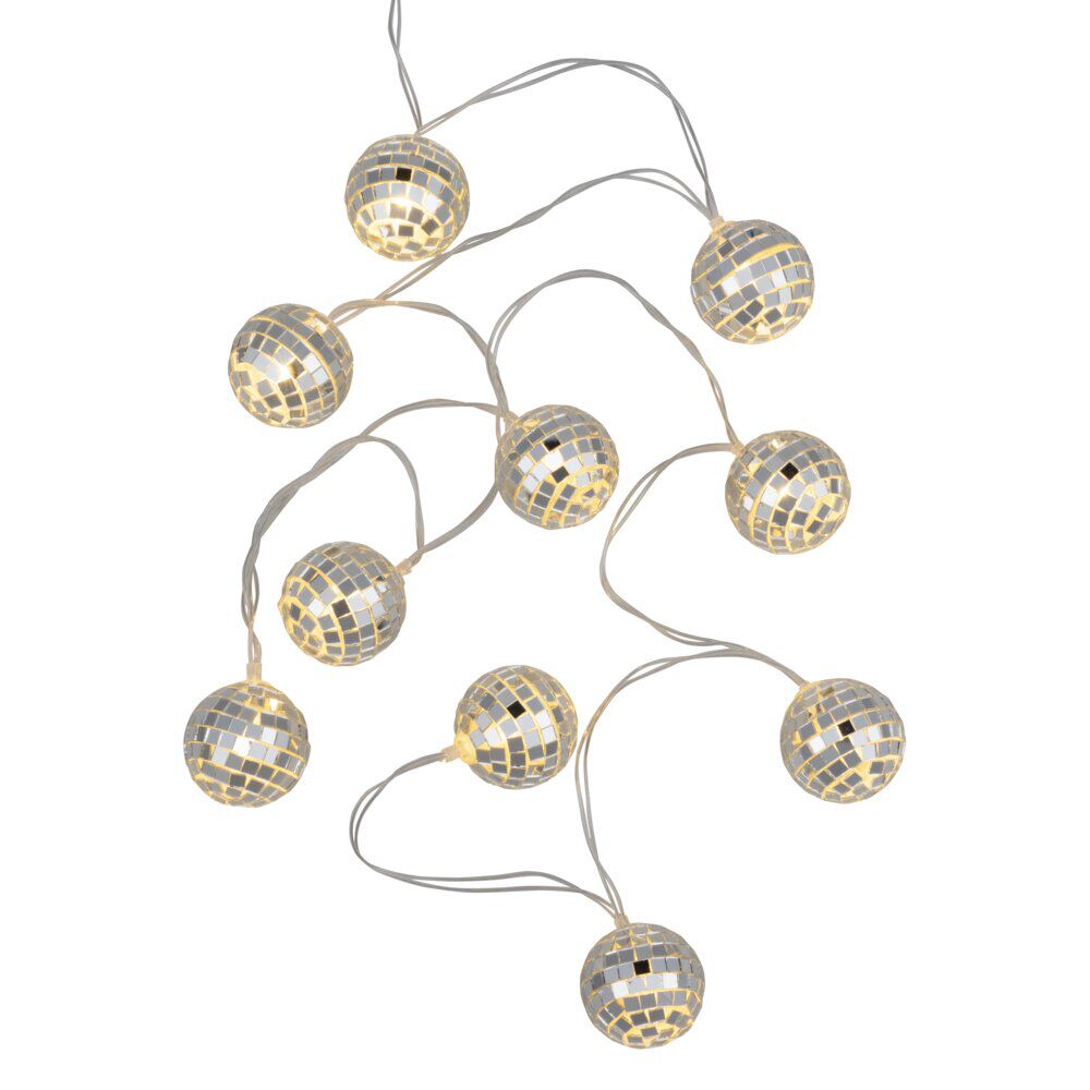 Guirlande lumineuse boule disco dorée 10LED à piles 1,8m