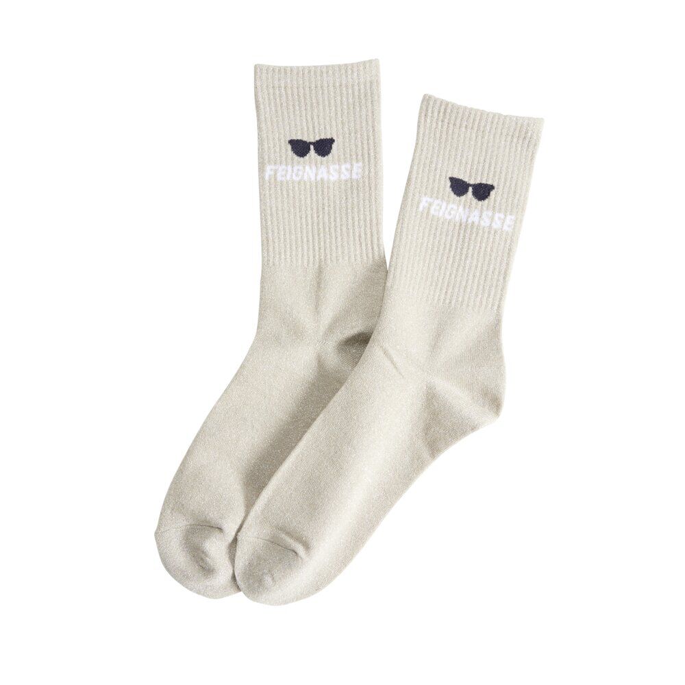 Chaussettes femme tige haute Feignasse pailletté beige T36/40