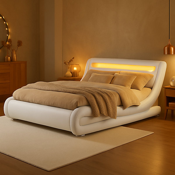Lit avec LED 160 x 200 cm en PU blanc - SEATTLE