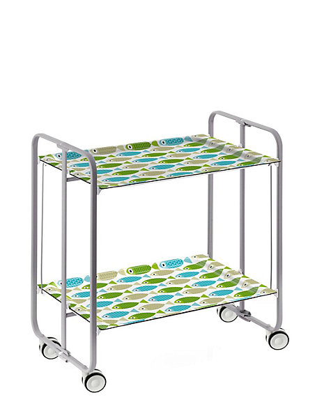 Desserte pliante BAUHAUS avec roulettes, Structure grise, 2 niveaux, 4 positions