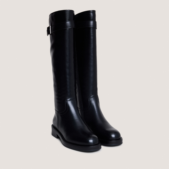 Bottes à boucles ajustablesen cuir noir | CASPER