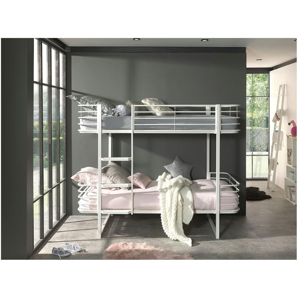 CURVE - Lits  superposés 90x200cm métal blanc coins arrondis