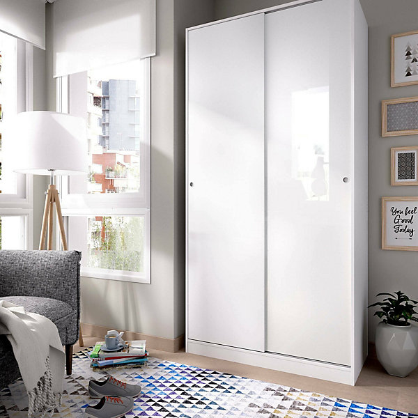 Garde-robe 2 portes Kilimangiaro, Cintre pour chambre à coucher, Armoire polyvalente, 100x50h204 cm, Blanc brillant