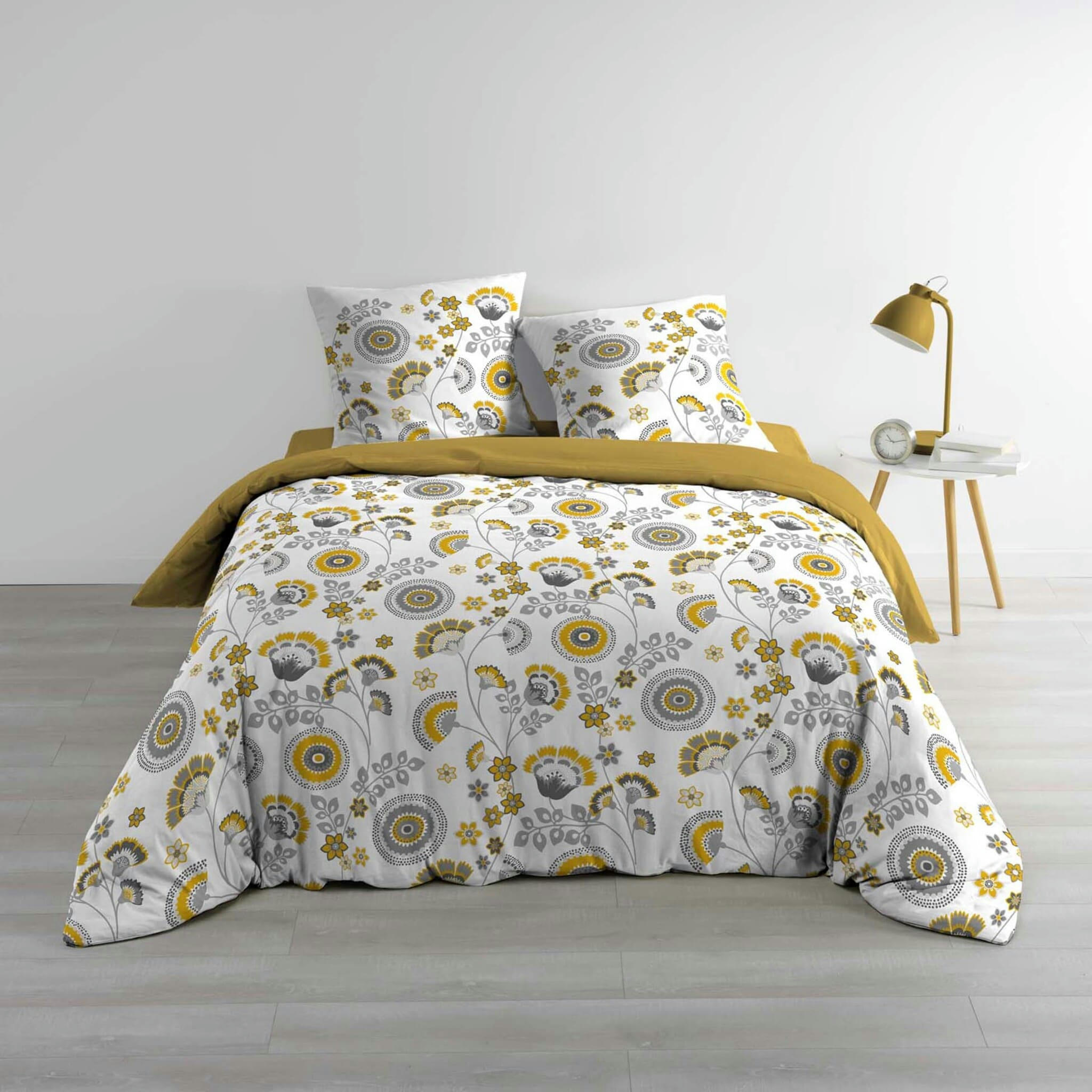 - Parure de couette 100% coton 57 fils imprimée 260x240 2 taies