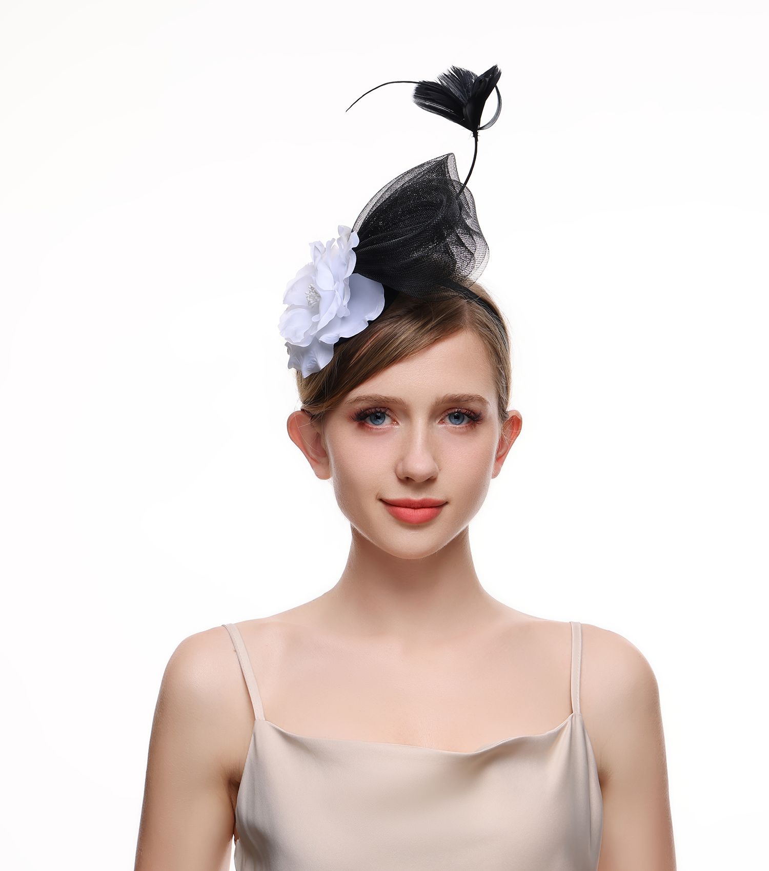 PEACH ACCESSORIES Flower and Feather Heart Fascinator