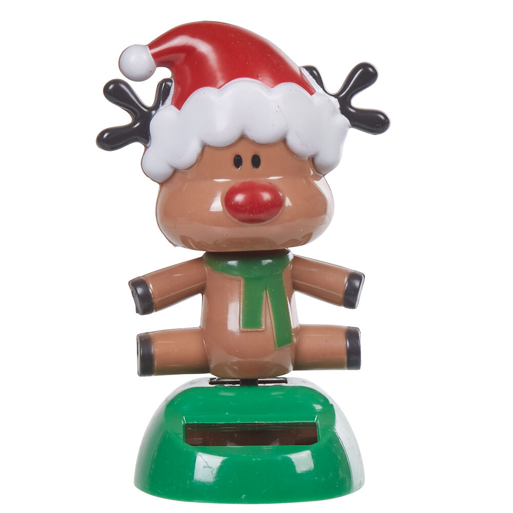 Figurine solaire No&euml;l renne à bonnet