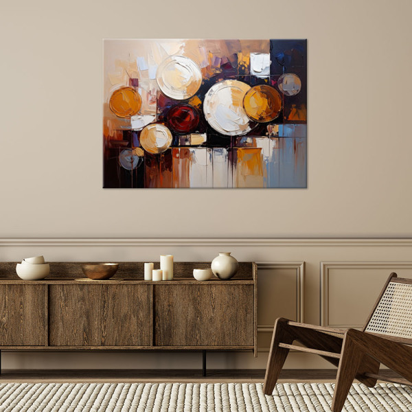 Feeby Obraz nowoczesny, Abstrakcja Koła Okręgi w odcieniach beżu 60x40