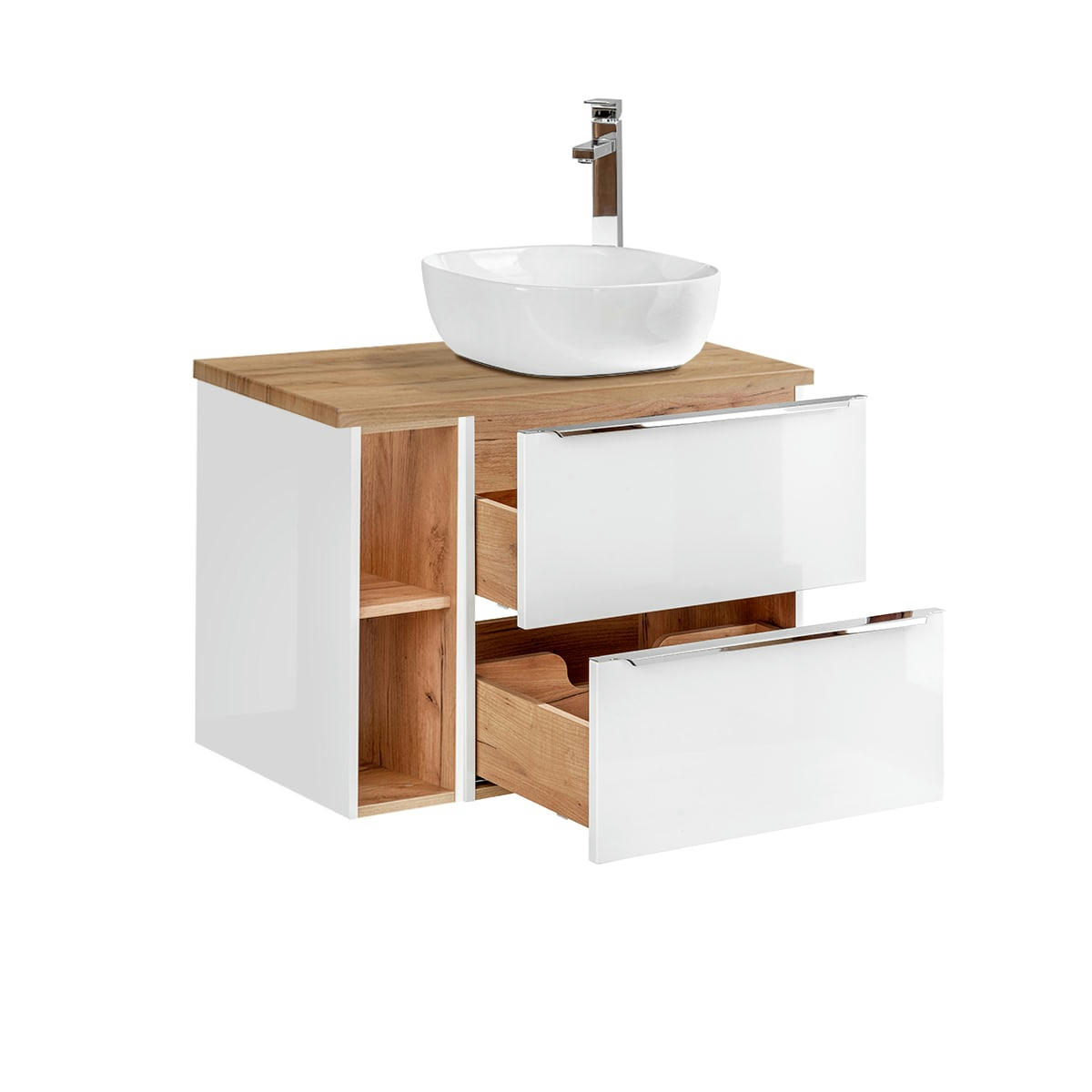 - Meuble simple vasque 80cm 2 niches blanc et naturel
