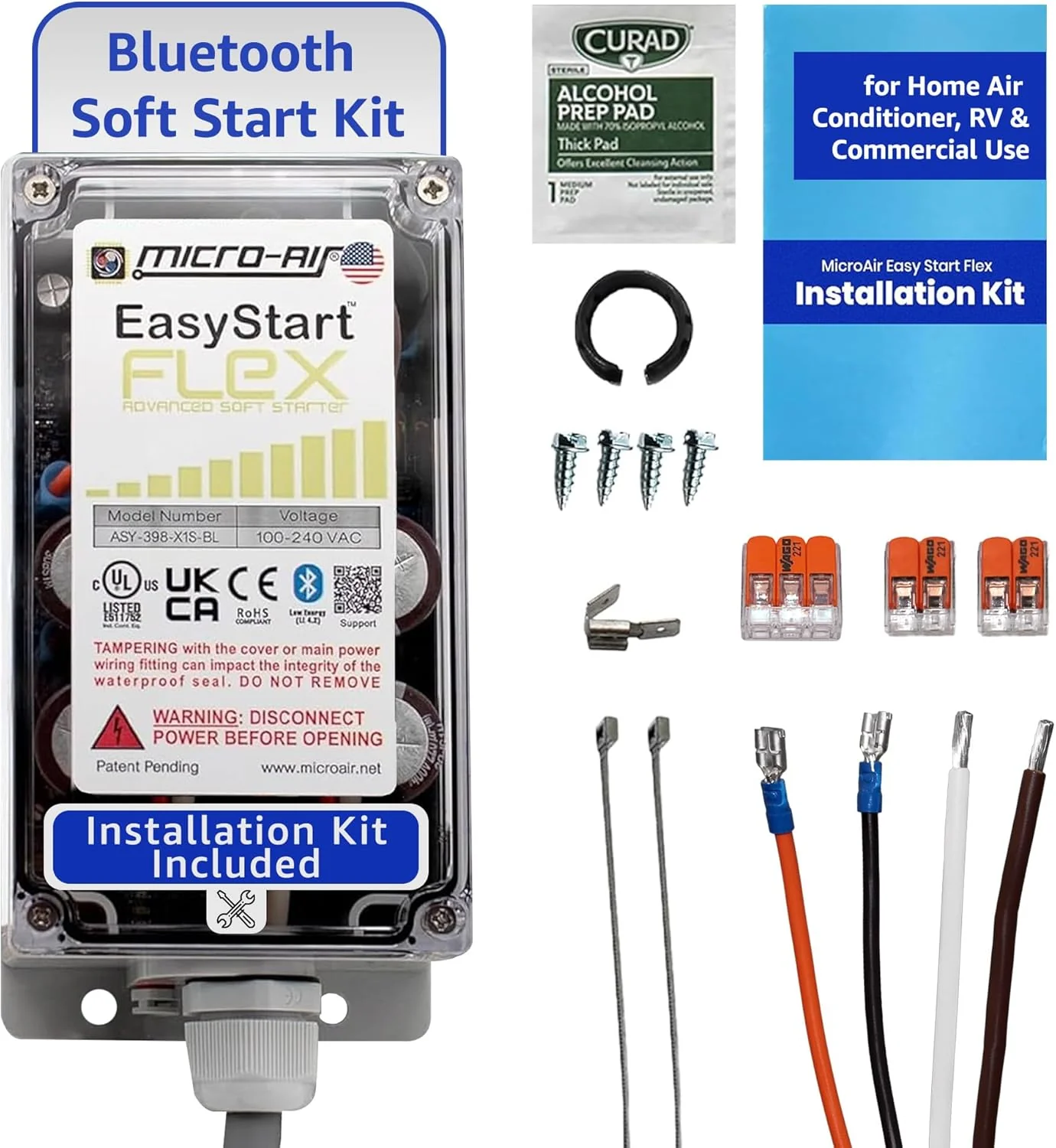 EasyStart FLEX 398 - Bluetooth Soft Start Kit for Home Air Conditioner, RV  Commercial Use, Works with Generators, Reduces Power Surge, Efficient Start-Up - Up to 6 Tons w/Installation Kit(Flex 398 with Install Kit - Up to 6 Tons)