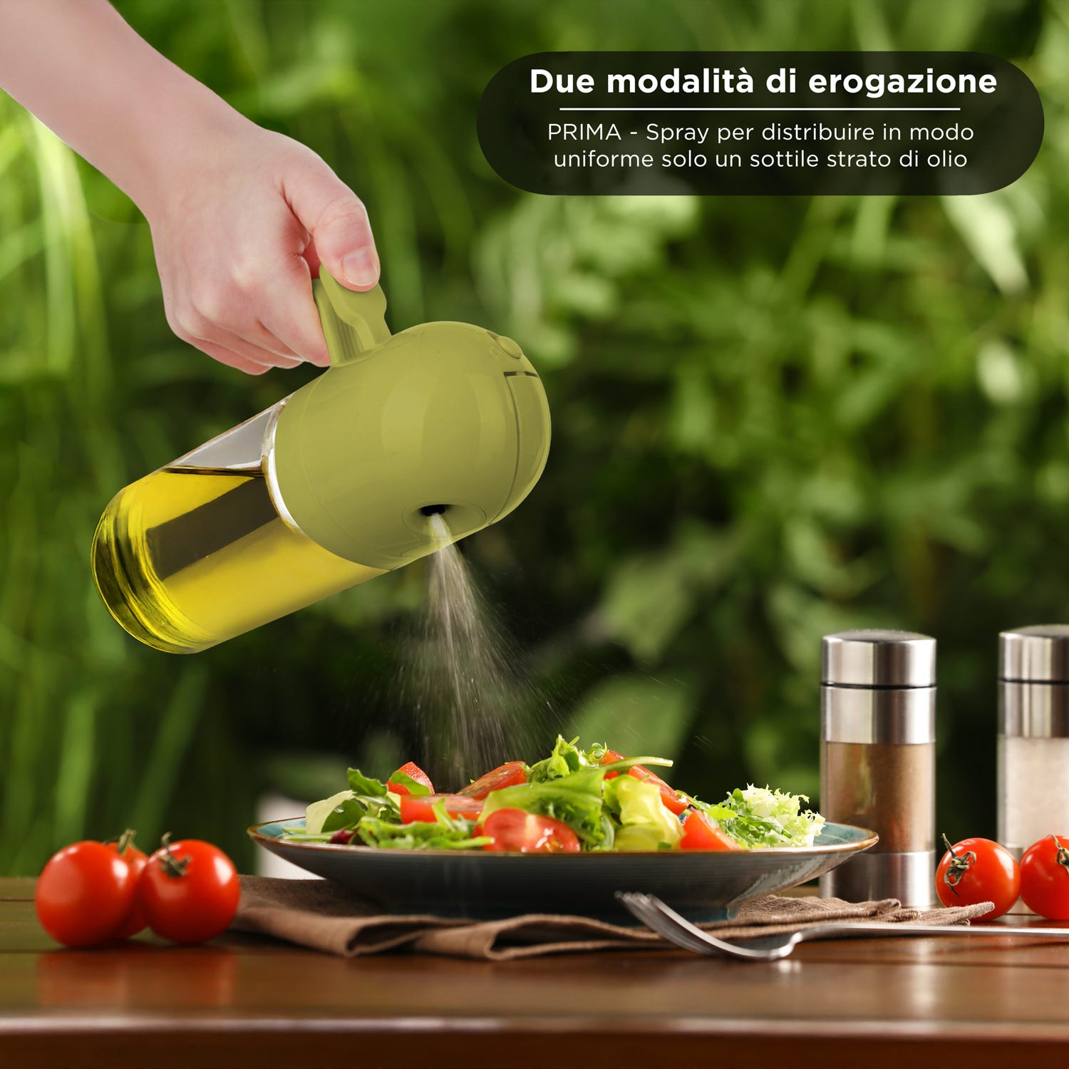 Oliera spray e versa vetro 550 ml tappo tondo verde