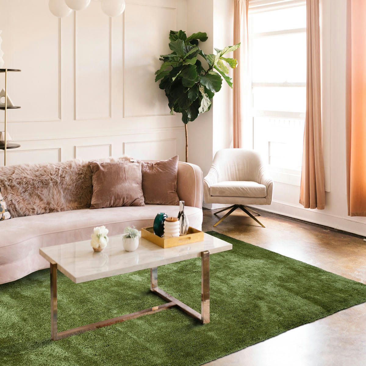 COCOON - Tapis à poils longs toucher laineux vert rouillé 160x230