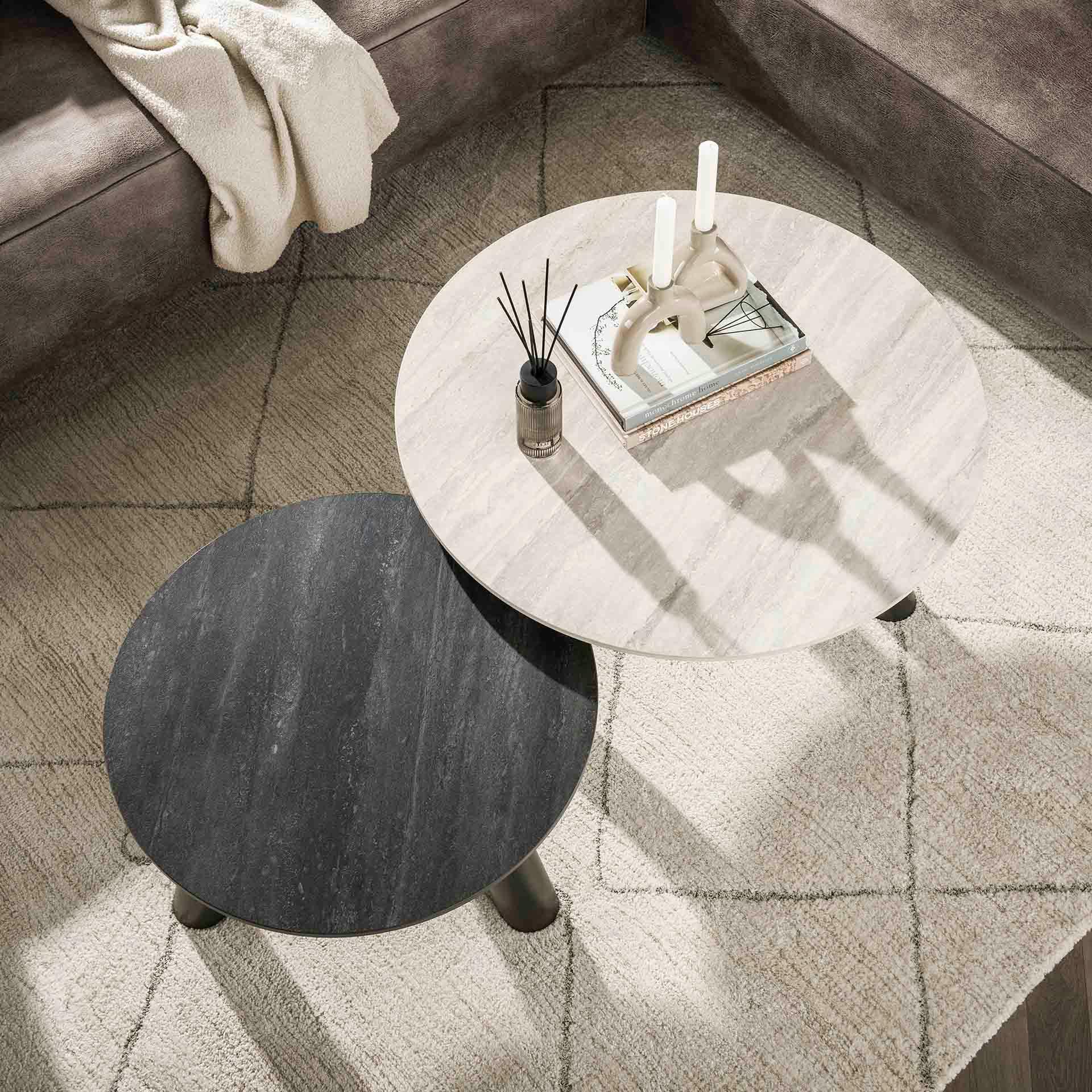 Tables basses céramique 3D gris clair & foncé (x2) GALWAY