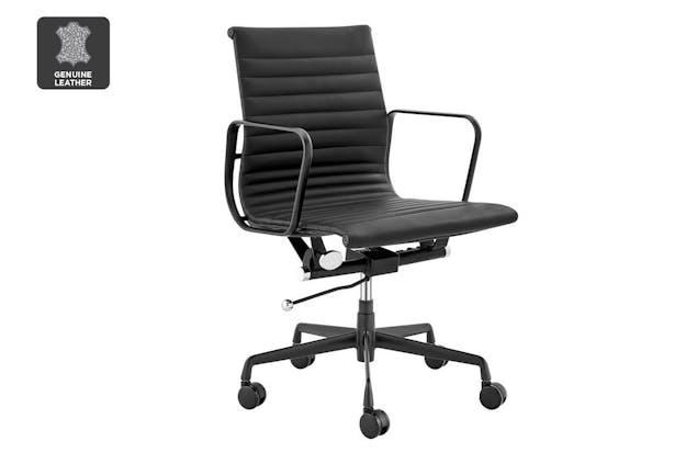 NNEKGStandard Matte Black Aluminium Low Back Office Chair (Black Leather)