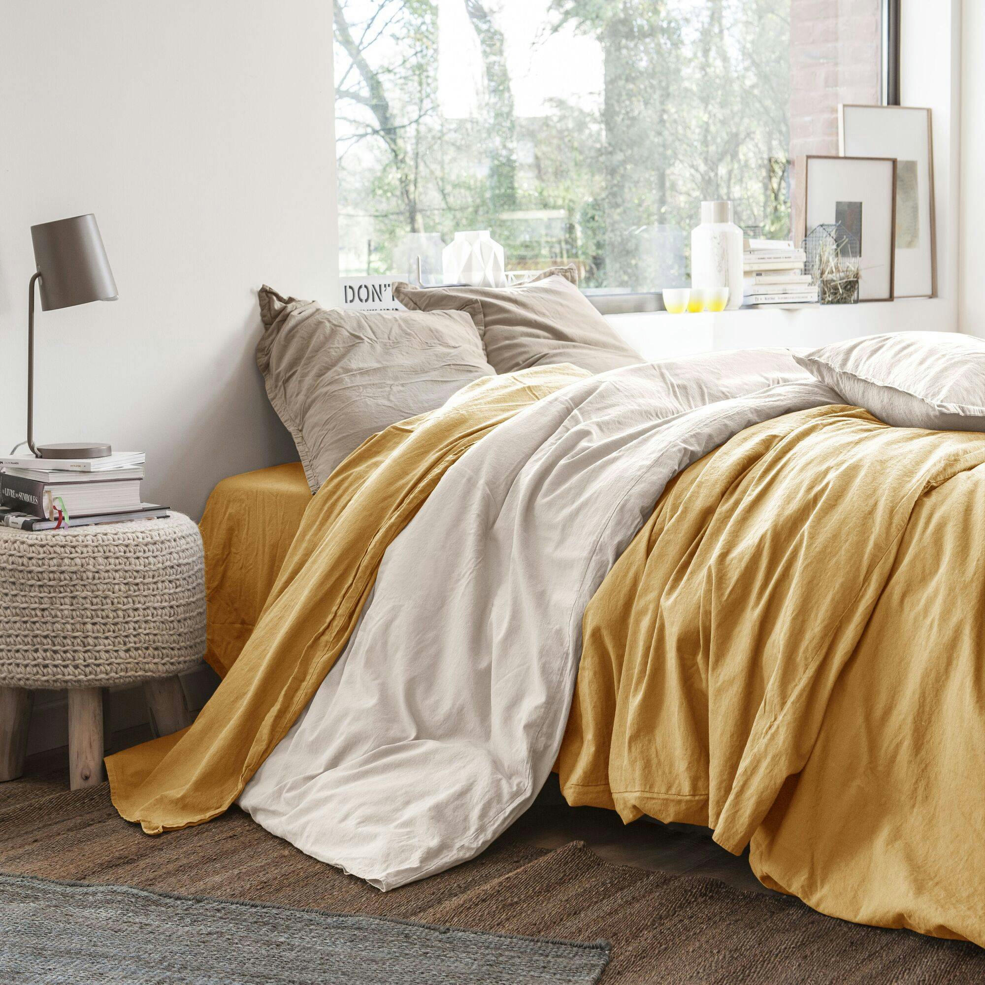 FLANDRES - Housse de couette en coton lin lavé curry 240 x 220 cm