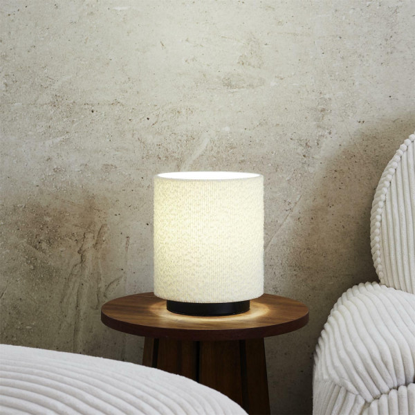 LAMPA STOŁOWA biała z kloszem bouclé styl skandynawski
