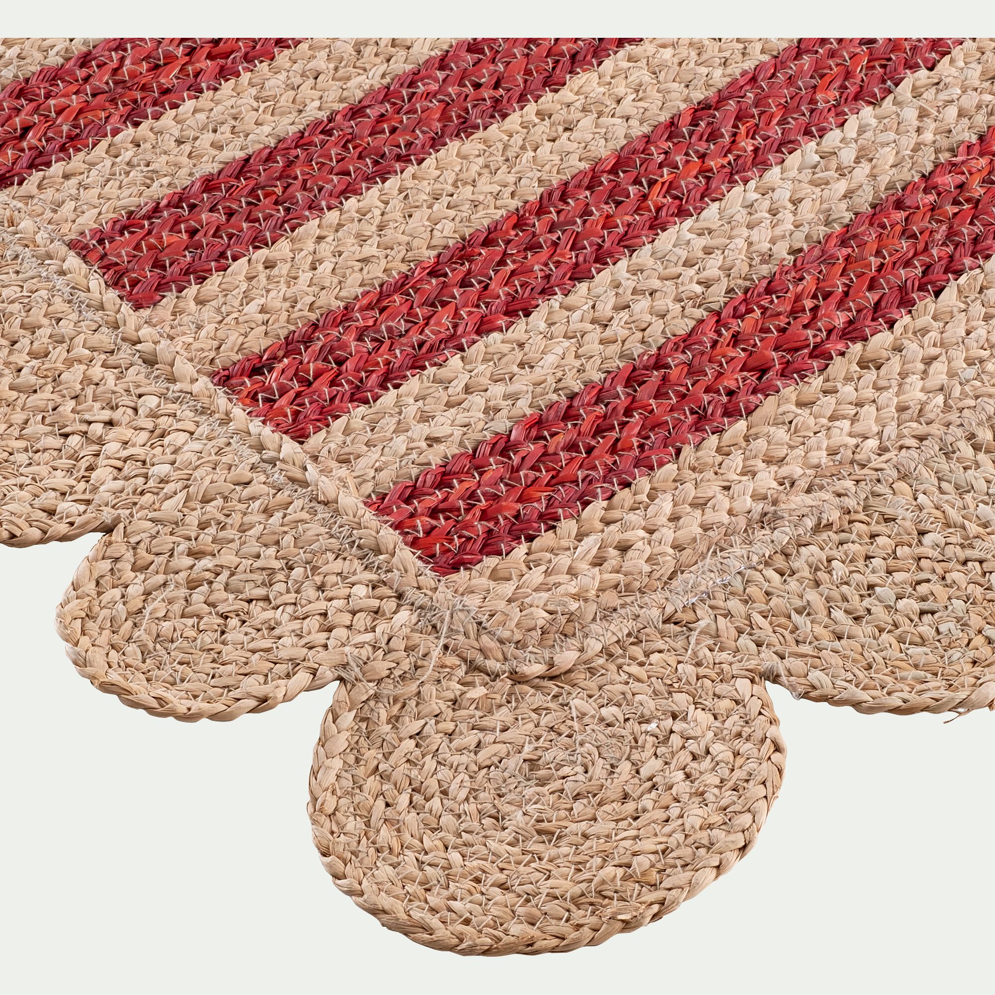PARADE - Tapis rond à rayures d'ours en jonc de mer L178cm - rouge
