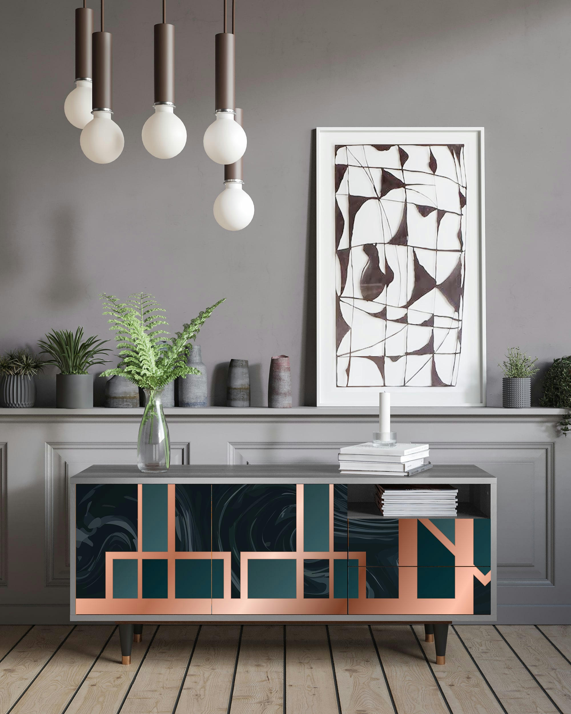 EMERALD METRO - Meuble TV  bleu-vert 2 tiroirs et 2 portes L 125 cm