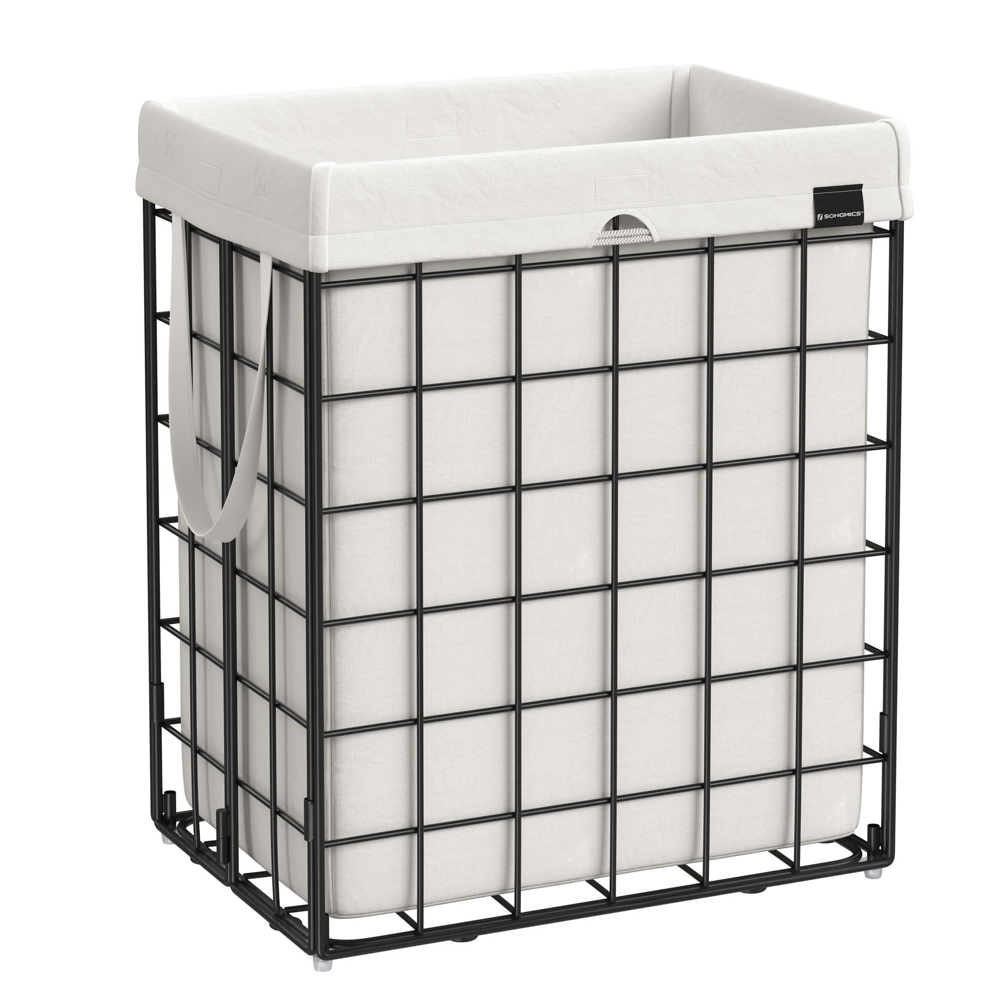 90L - Panier à linge sale 90L en métal noir et blanc