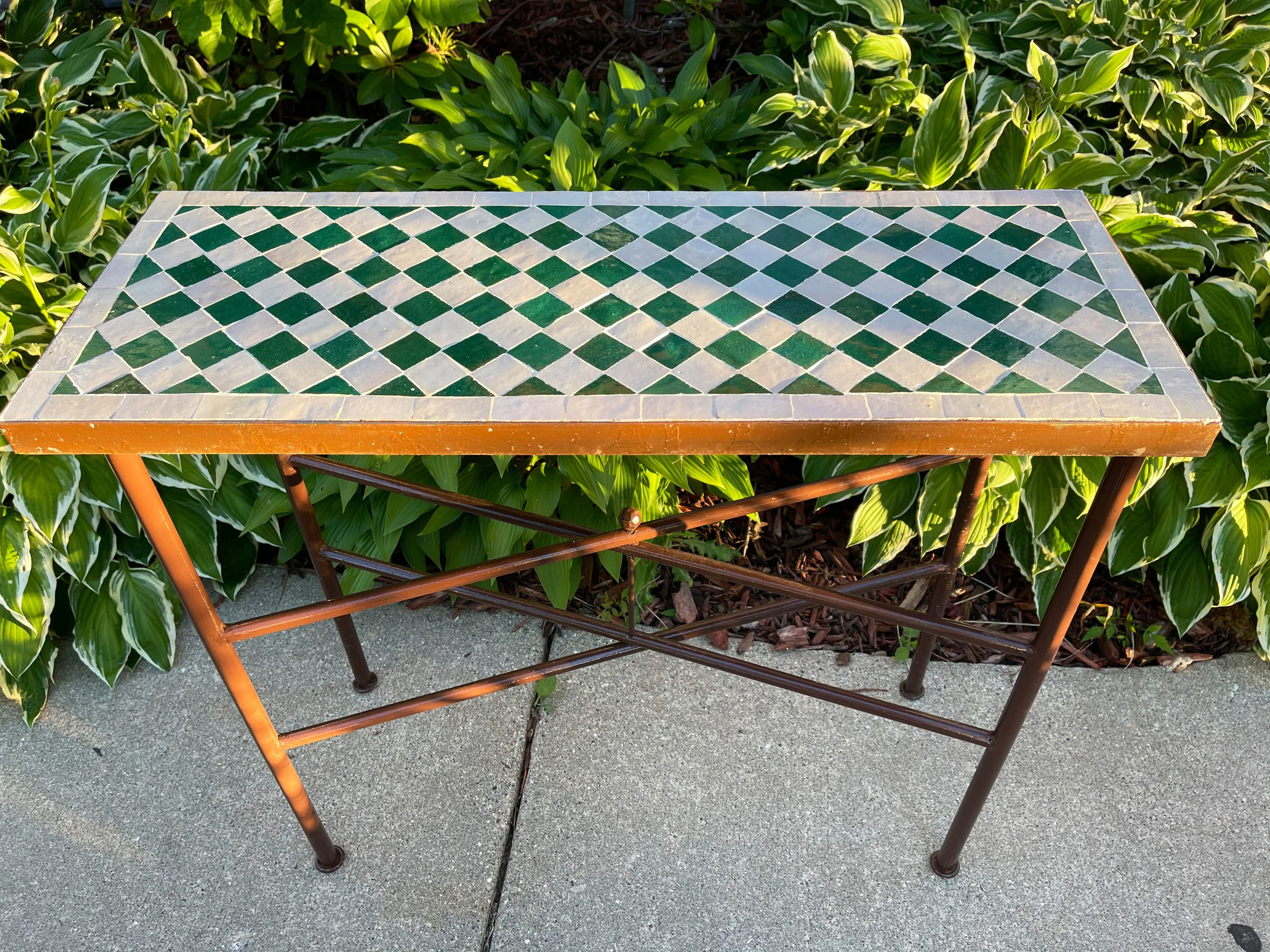 Zara Indoor/Outdoor Authentic Moroccan Mosaic Zellige Wrought Space Saving Mid Height Accent Table