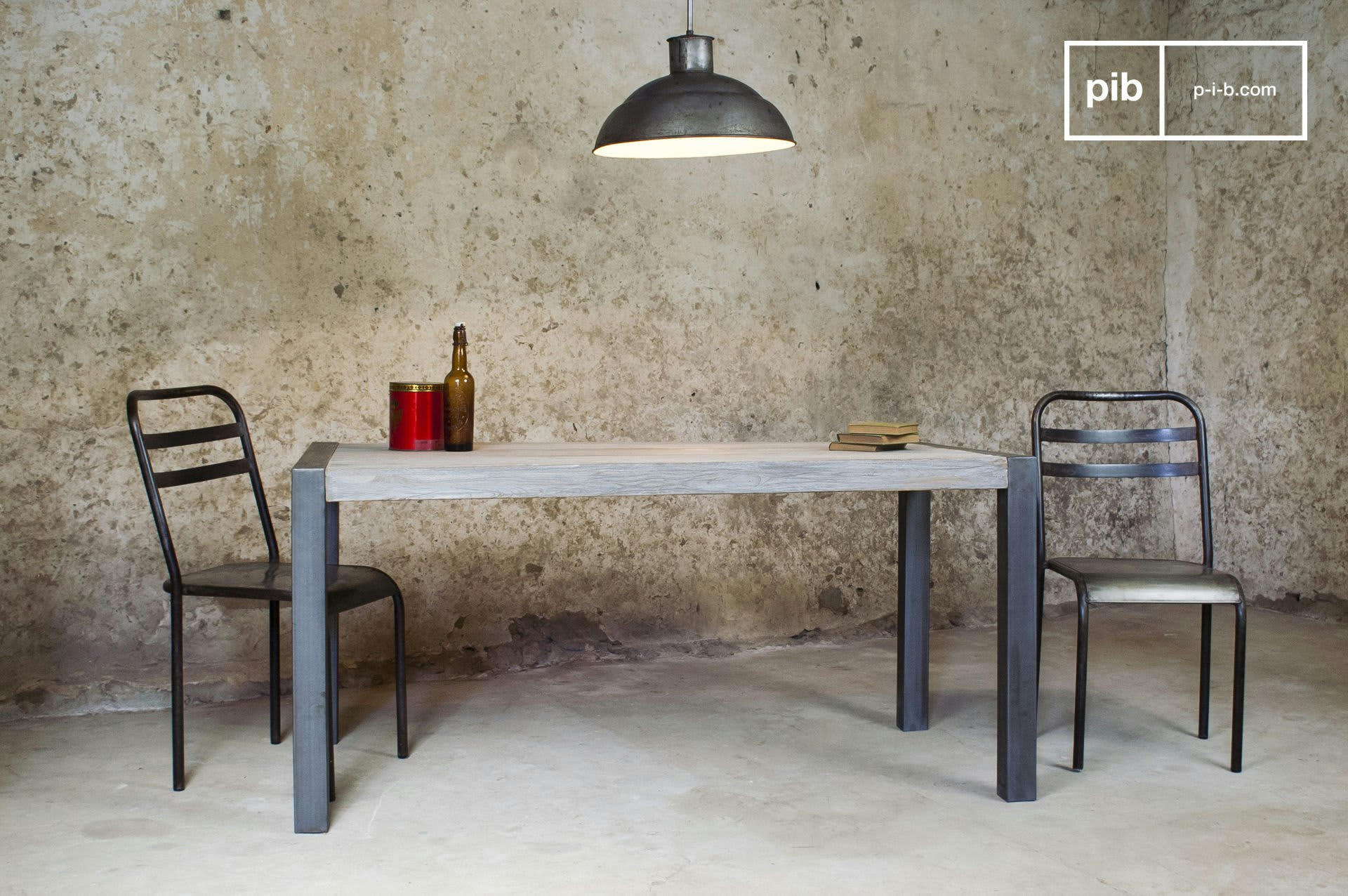 RECY - Table à diner vintage en teck recyclé gris