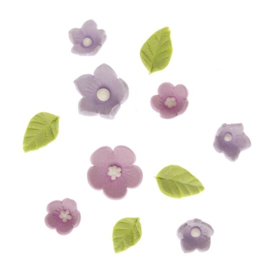 Culpitt Lilac Flower and Leaf Piped Sugar Toppers 16 Pack