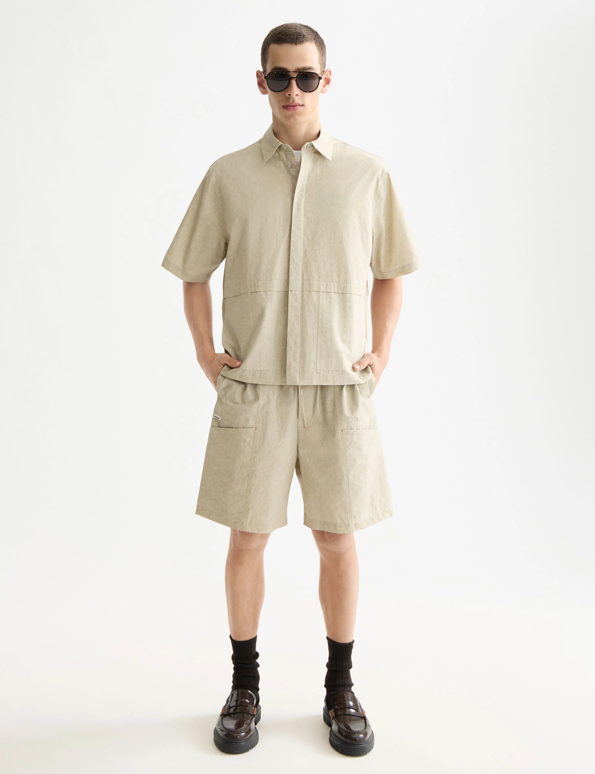 Washed layered short-sleeved shirt