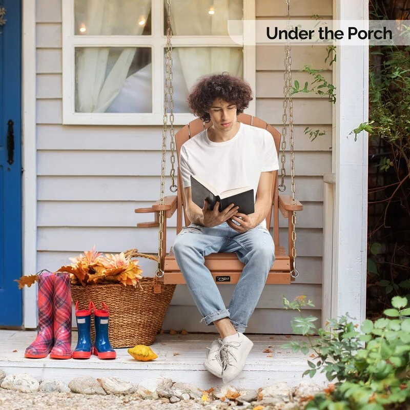 1-Person HDPE Porch Swing Outdoor with Rotatable Cup Holder and Adjustable Chains - N/A