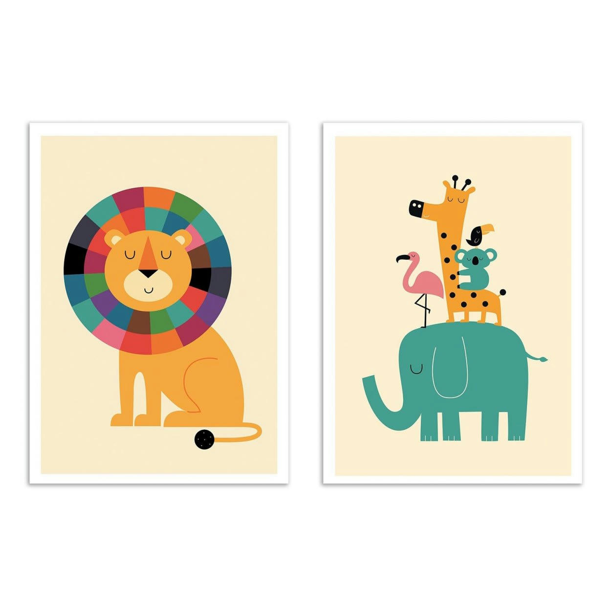 ANDY WESTFACE - ANIMAUX DE LA JUNGLE -  2 Affiches d'art 30 x 40 cm