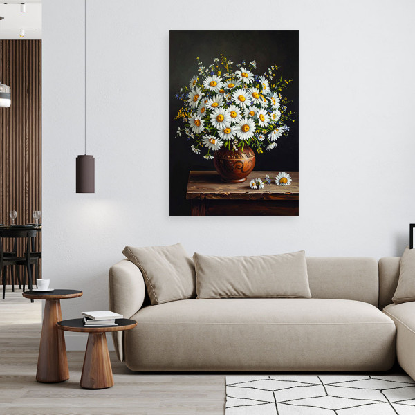 Obraz do salonu sypialni, Stokrotki bukiet polnych kwiatów 20x30