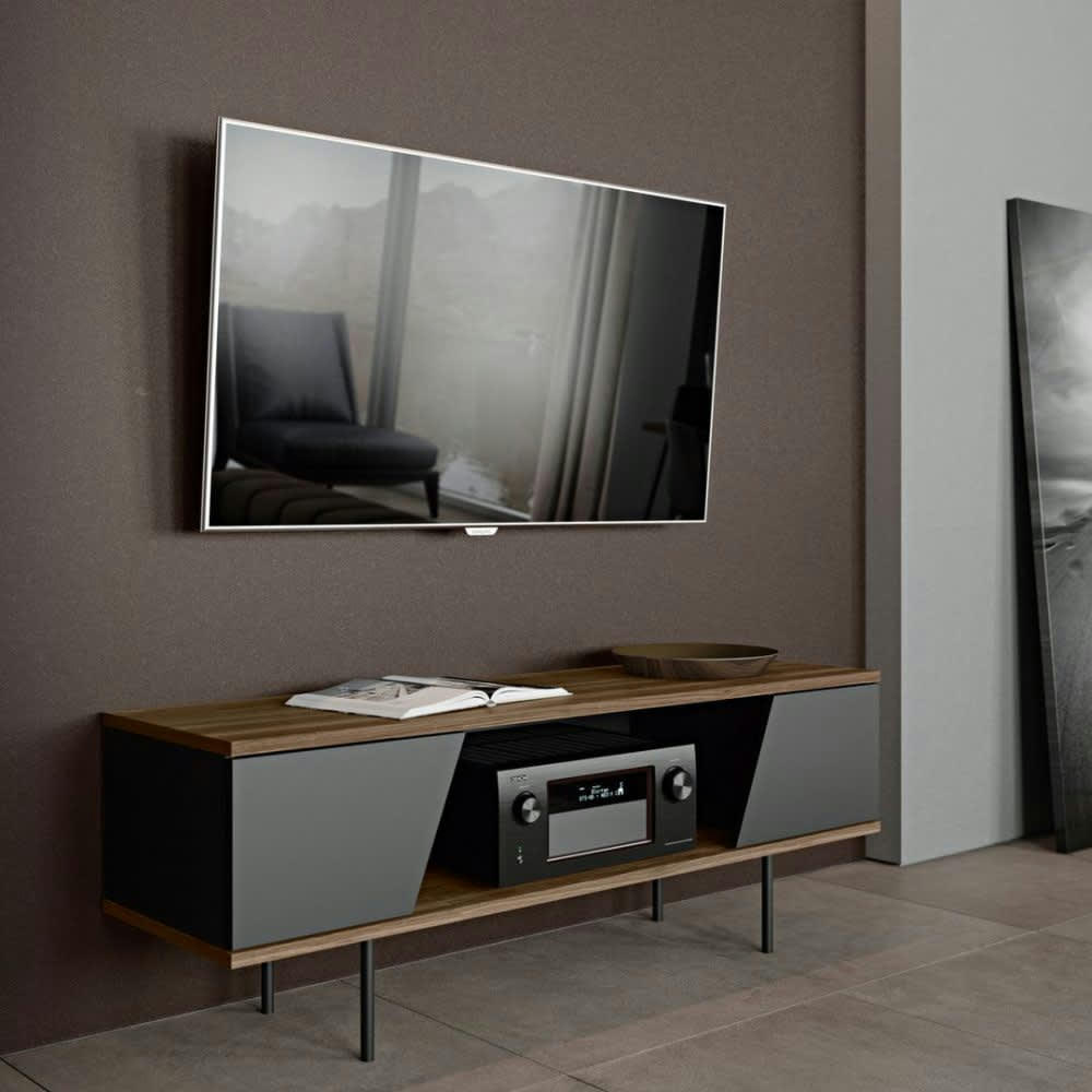 DIXIE - Meuble TV effet bois noyer et noir