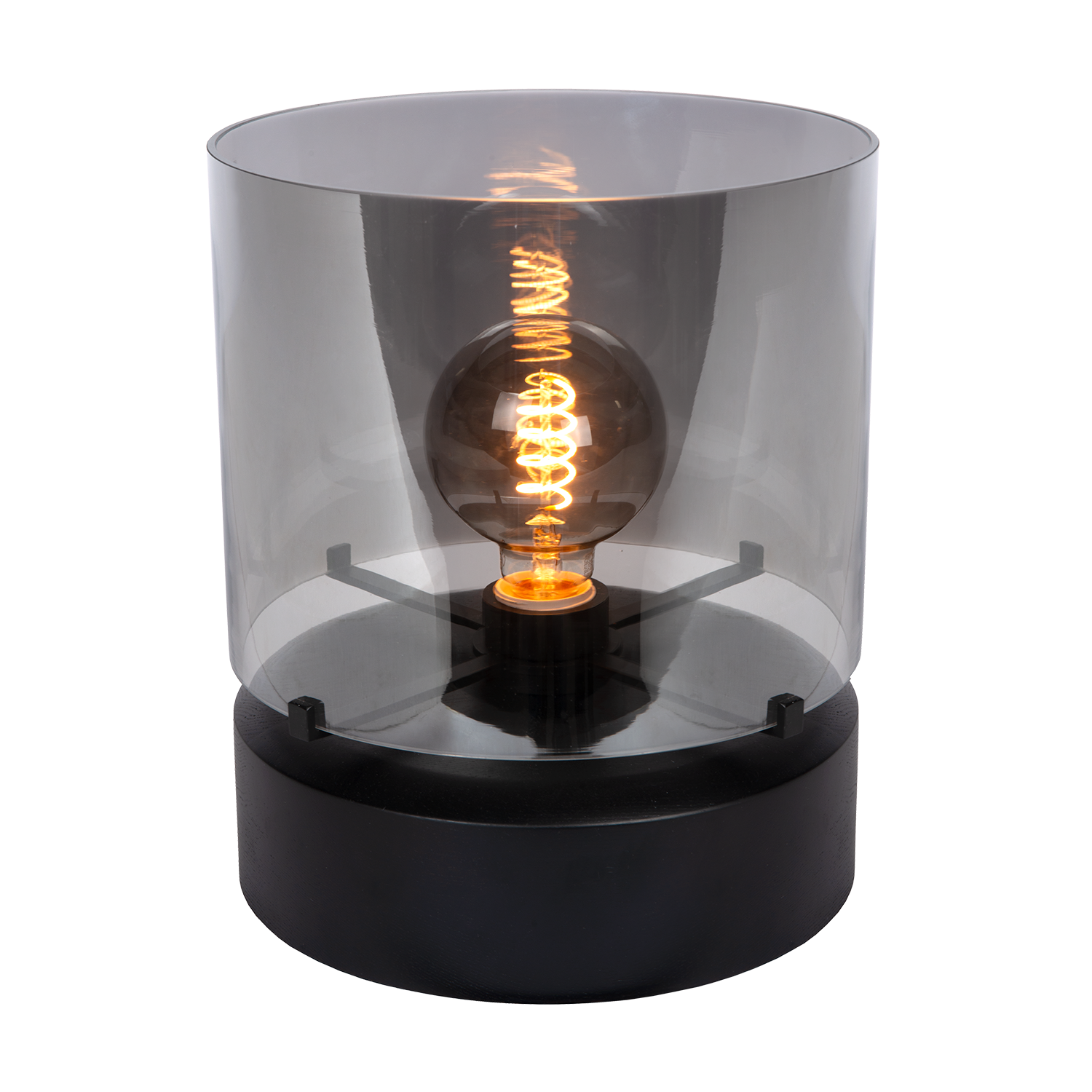 Atmooz Glaz Tafellamp – Ø25 cm – Grijs Glas – Zwart Eiken Voet – E27