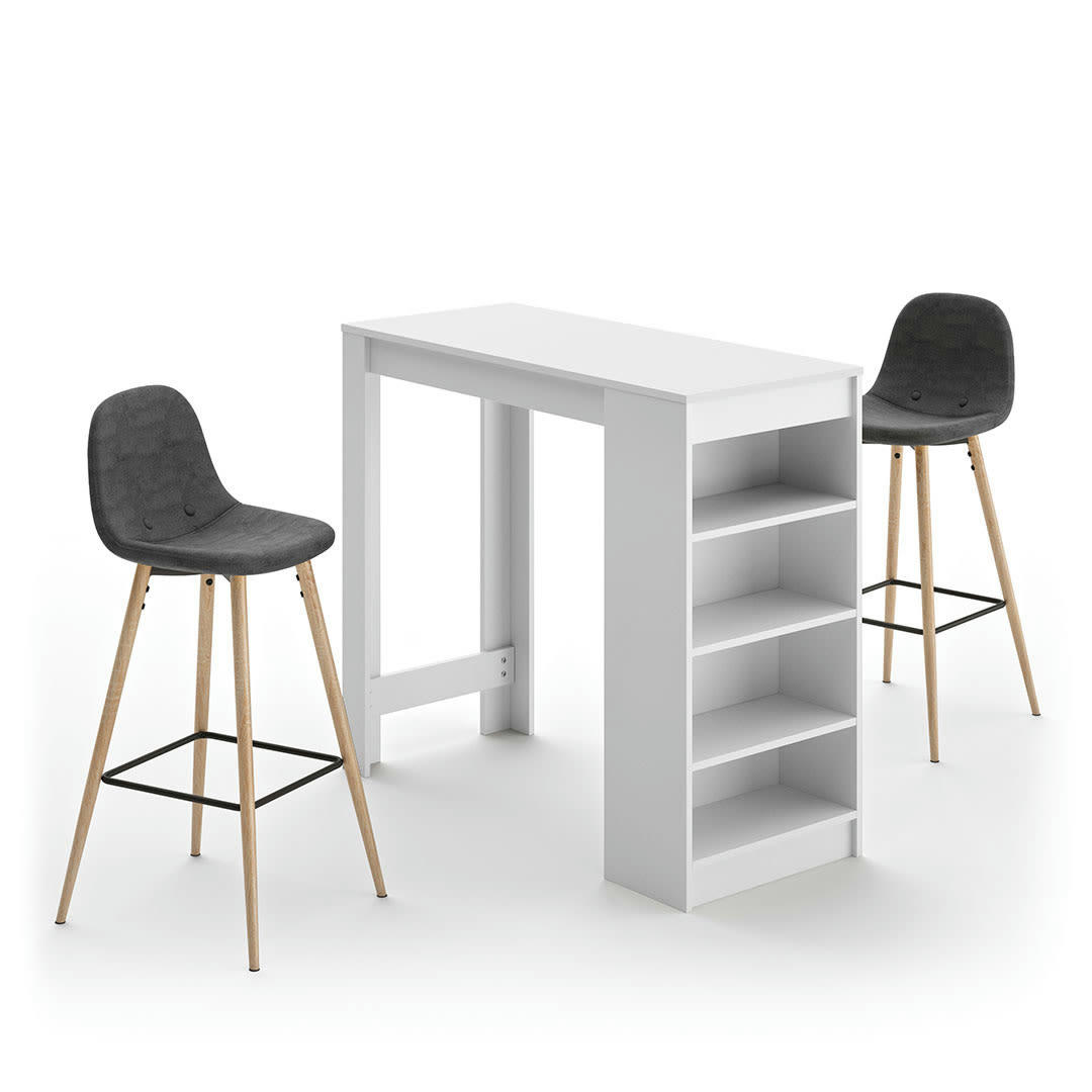 COCOON - Table bar effet bois blanc - gris anthracite