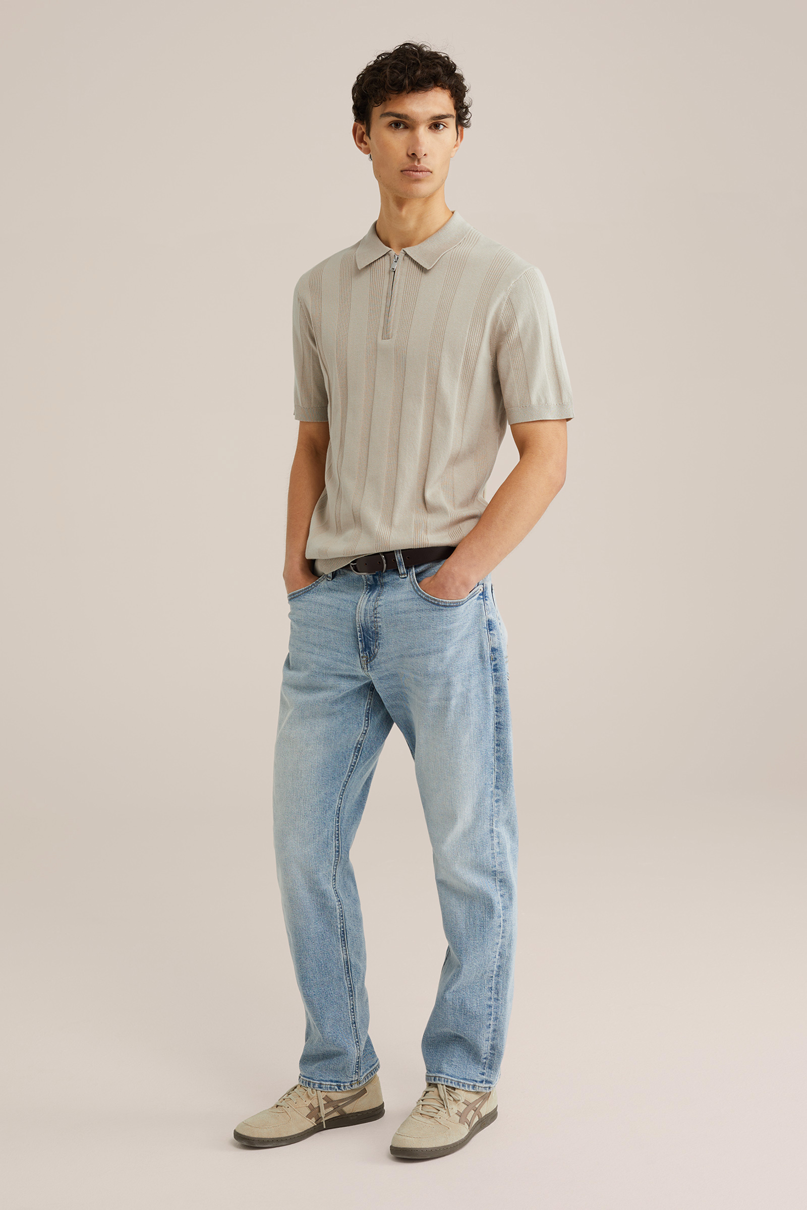 Heren Regular fit gebreide polo met rits