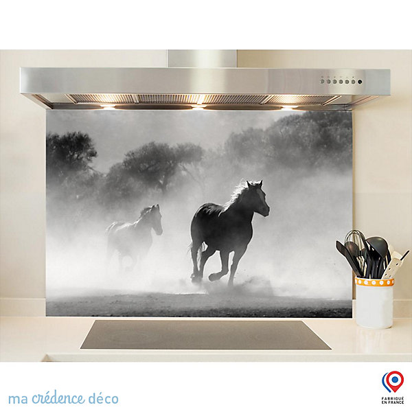 Crédence cuisine fond de hotte Chevaux et galop - Verre trempé - L 90 cm x H 70 cm - MaCrédenceDéco