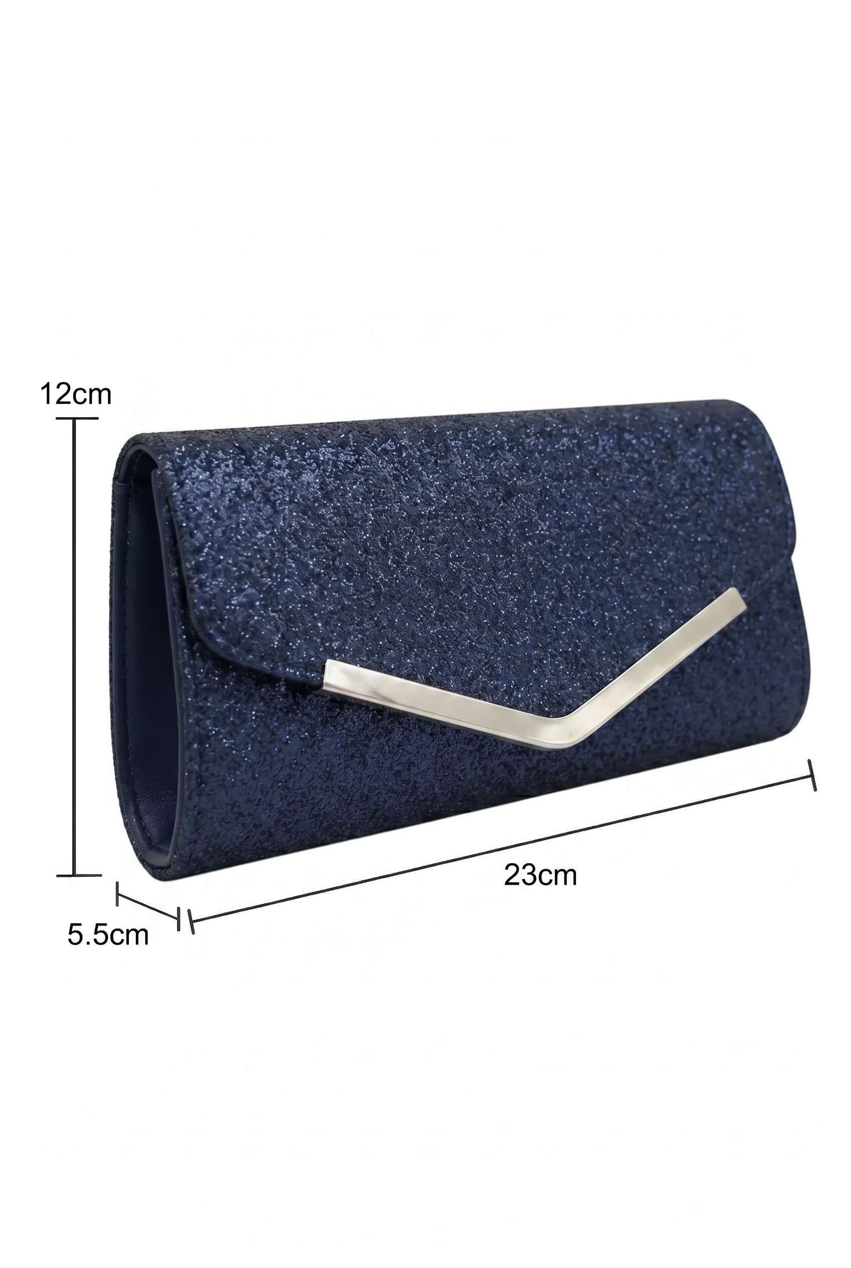 Kitise Small Shiny V Shape Glitter Envelope Clutch Bag With Chain Strap