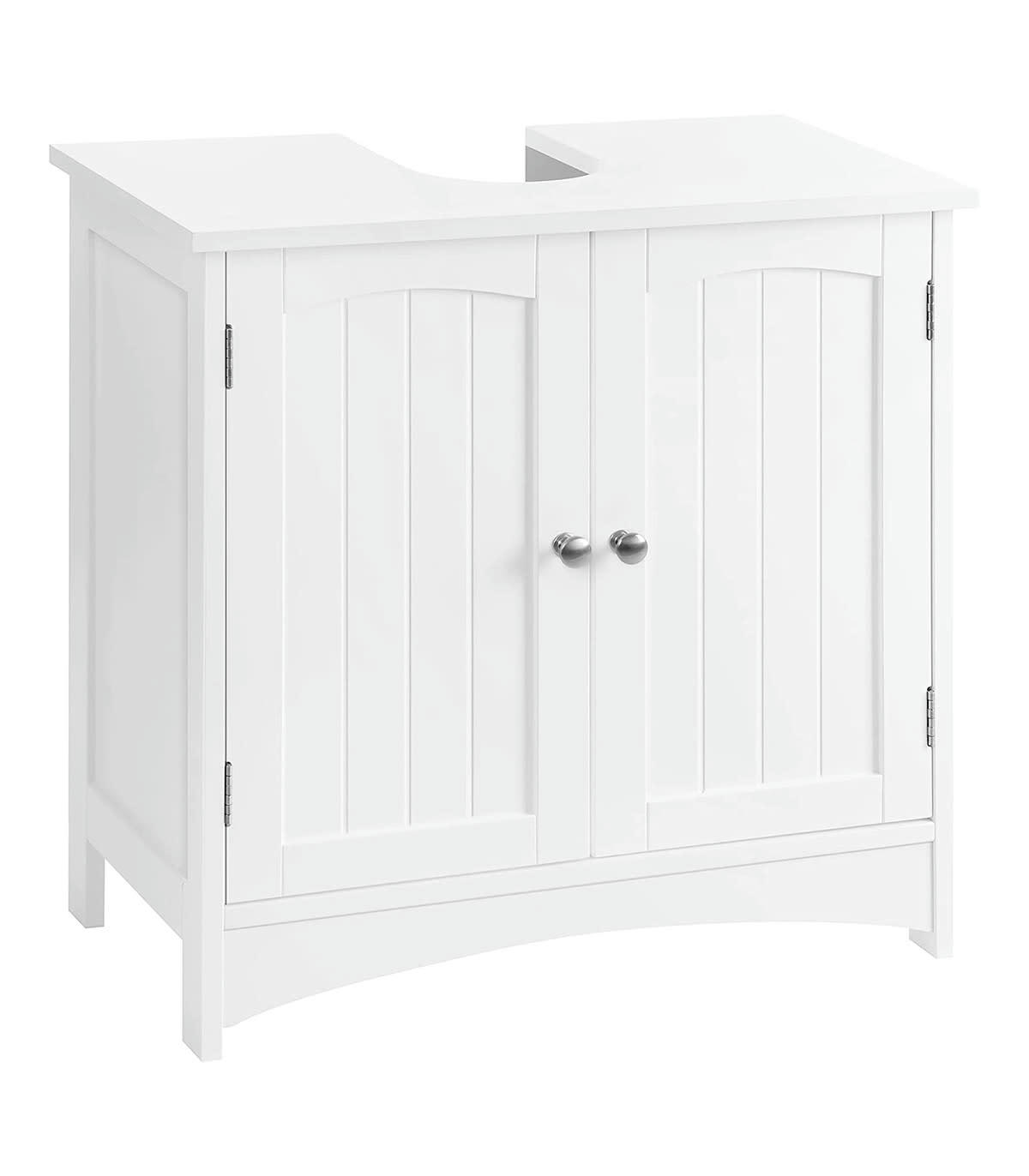- Meuble sous vasque blanc avec 2 Portes et 1 étagère réglable - L60 cm