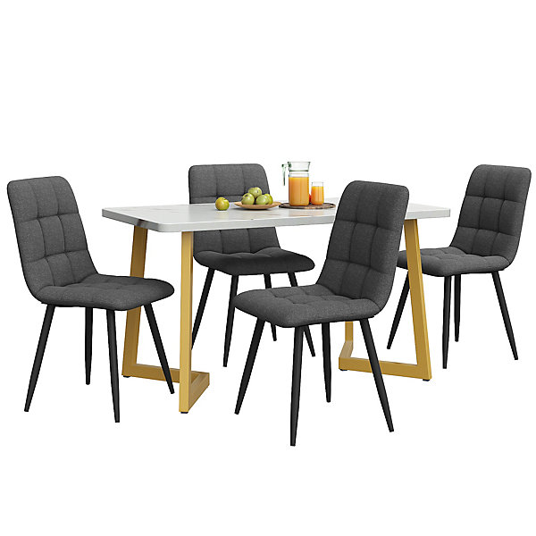 Ensemble table et chaises 117x75x75 cm table rectangulaire plateau MDF effet marbre avec 4 chaises assise en lin