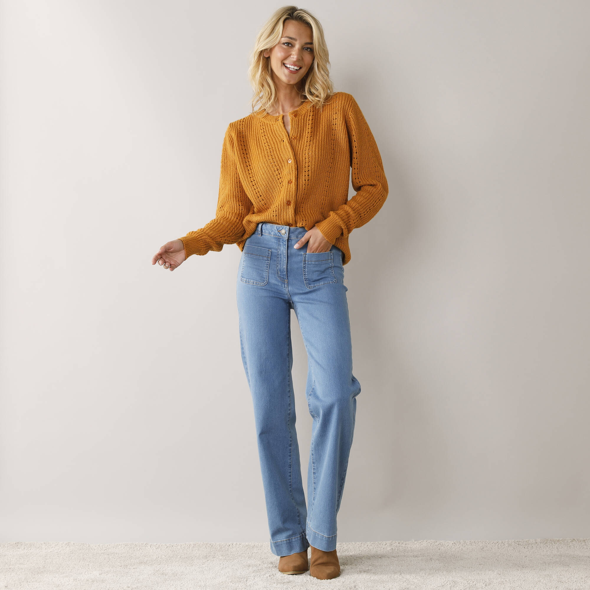 Cardigan boutonné maille fantaisie, toucher doux