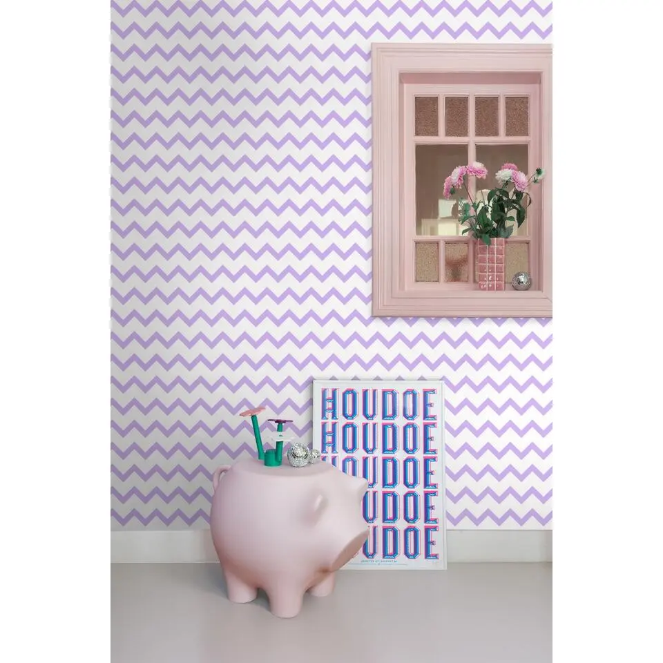 ESTAhome behang zigzag motief paars en wit - 50 x 900 cm