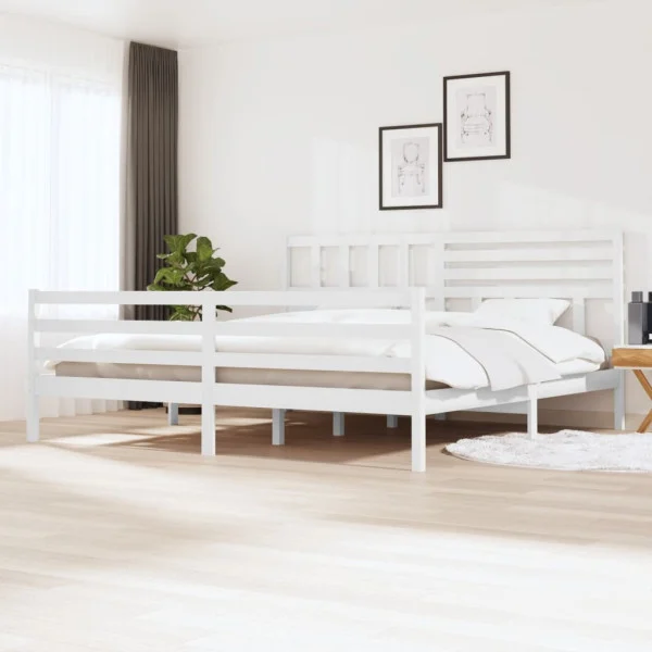 Rama łóżka biała lite drewno sosnowe 200 x 200 cm