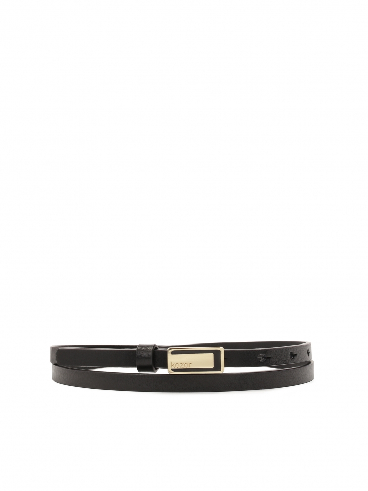 Narrow leather belt with plate buckle